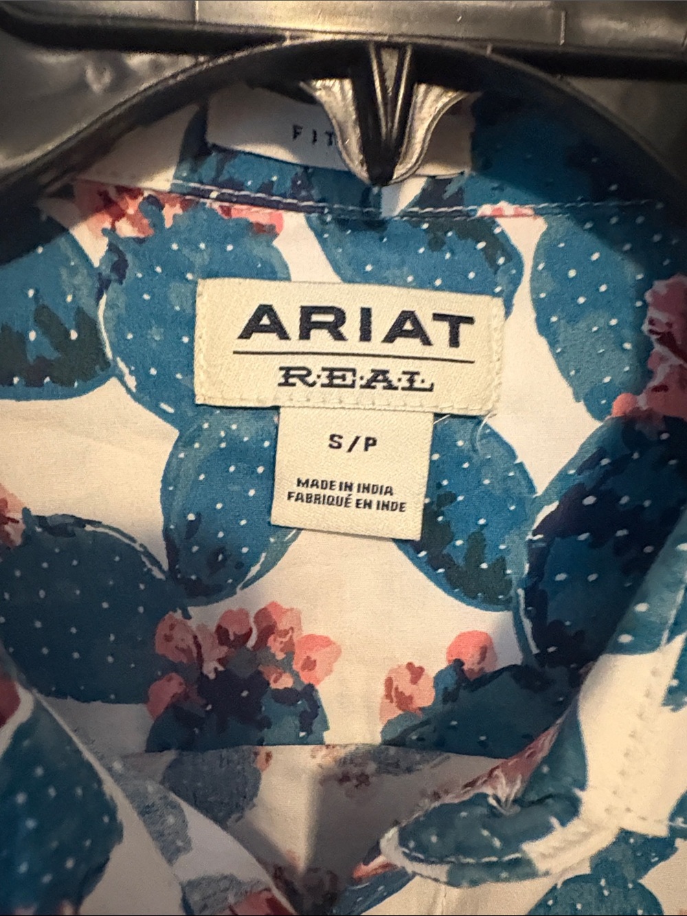 Ariat Teal Cactus & Pink Floral Button-Up Shirt - Picture 4 of 7